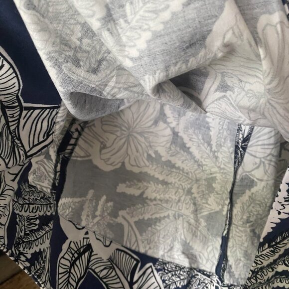 Zara Navy and White Floral Midi Skirt Pockets Cotton Size M - Picture 5 of 7